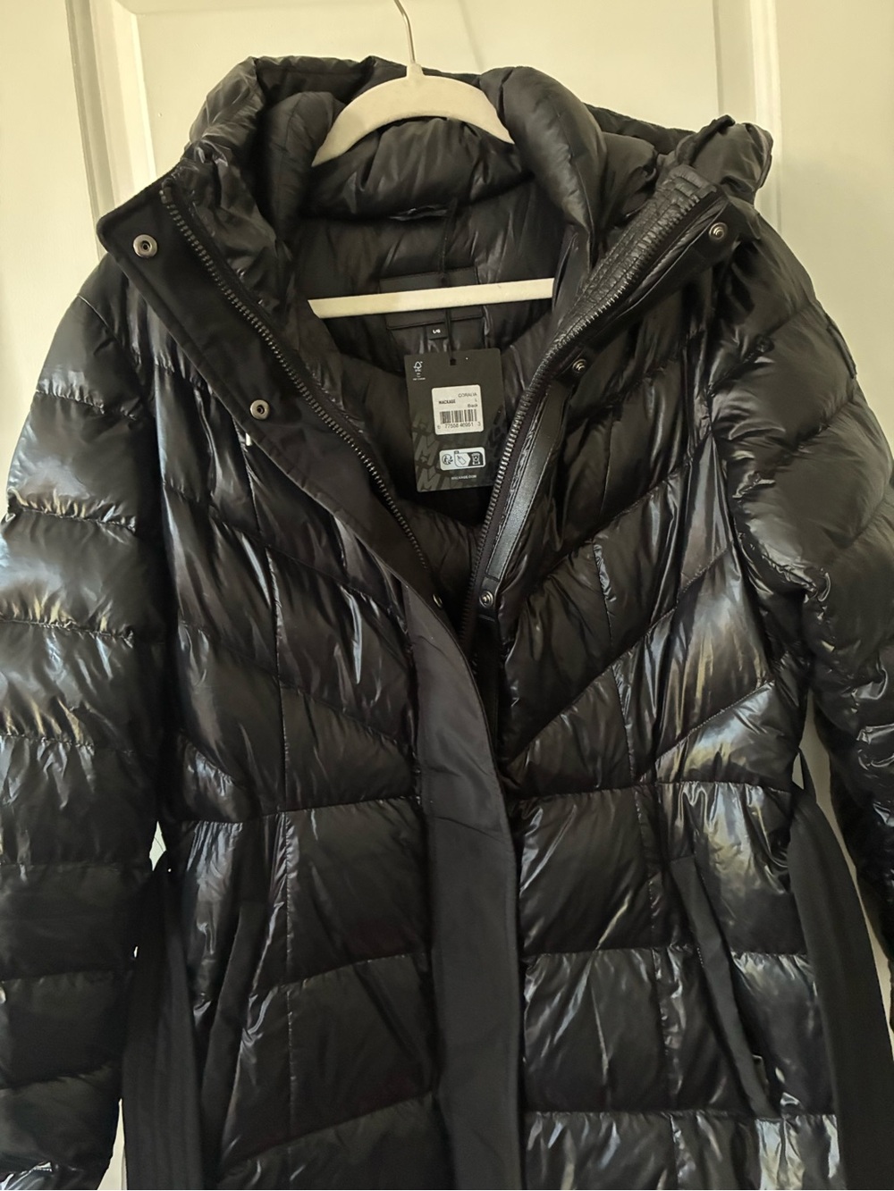 Mackage Black Quilted High-Shine Puffer Coat with Hood